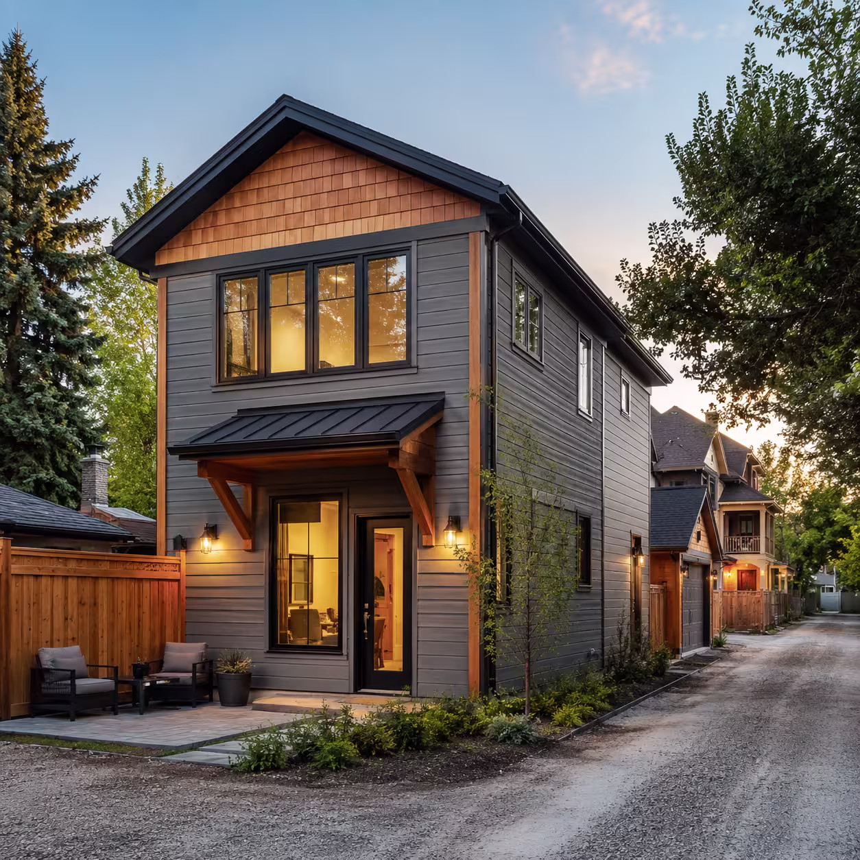 Two-storey laneway home beside a Calgary residential alley